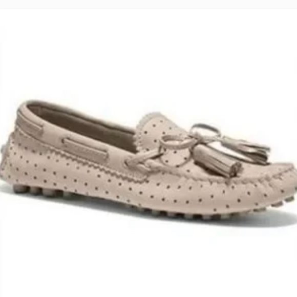 Coach | Women’s Nadia Driving Loafers Perforated Leather Cream Beige Tassels 7.5 - Picture 1 of 5